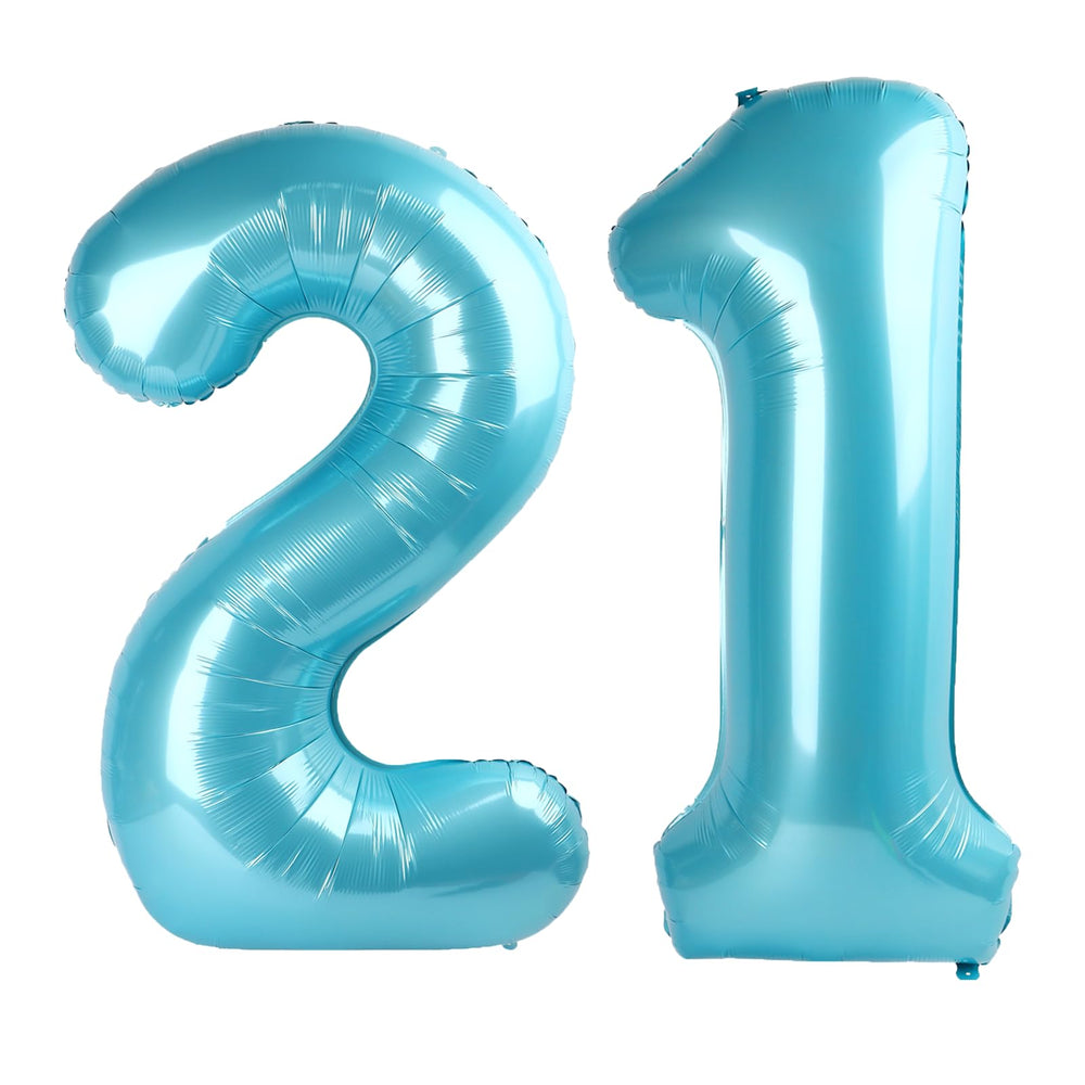 Kelfuoya 40-inch light blue number 21 balloon ready for party decor and photo moments.