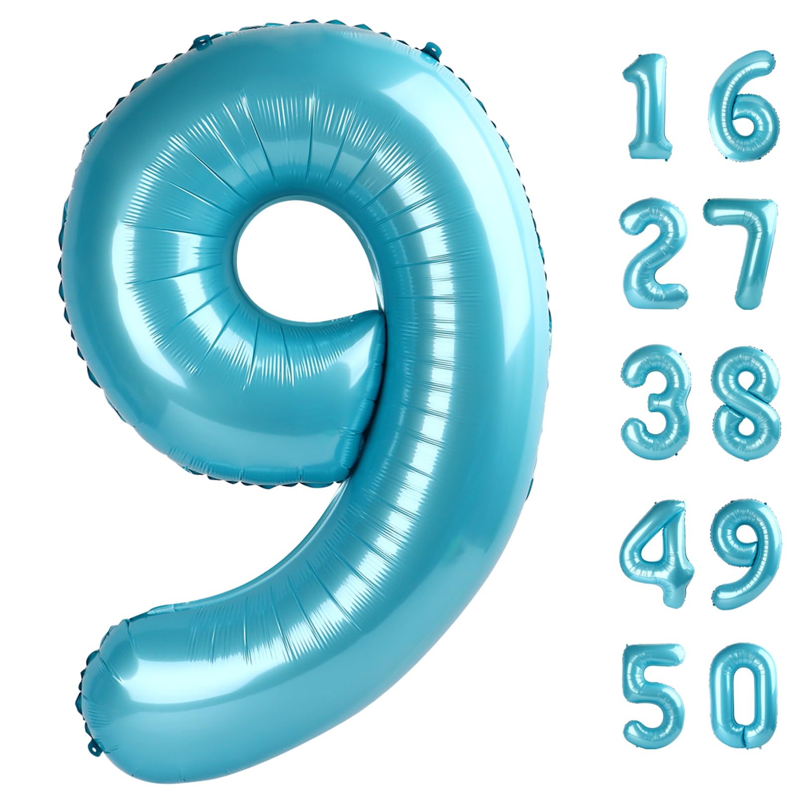 Kelfuoya 40-inch light blue number 9 balloon front view for birthday decor