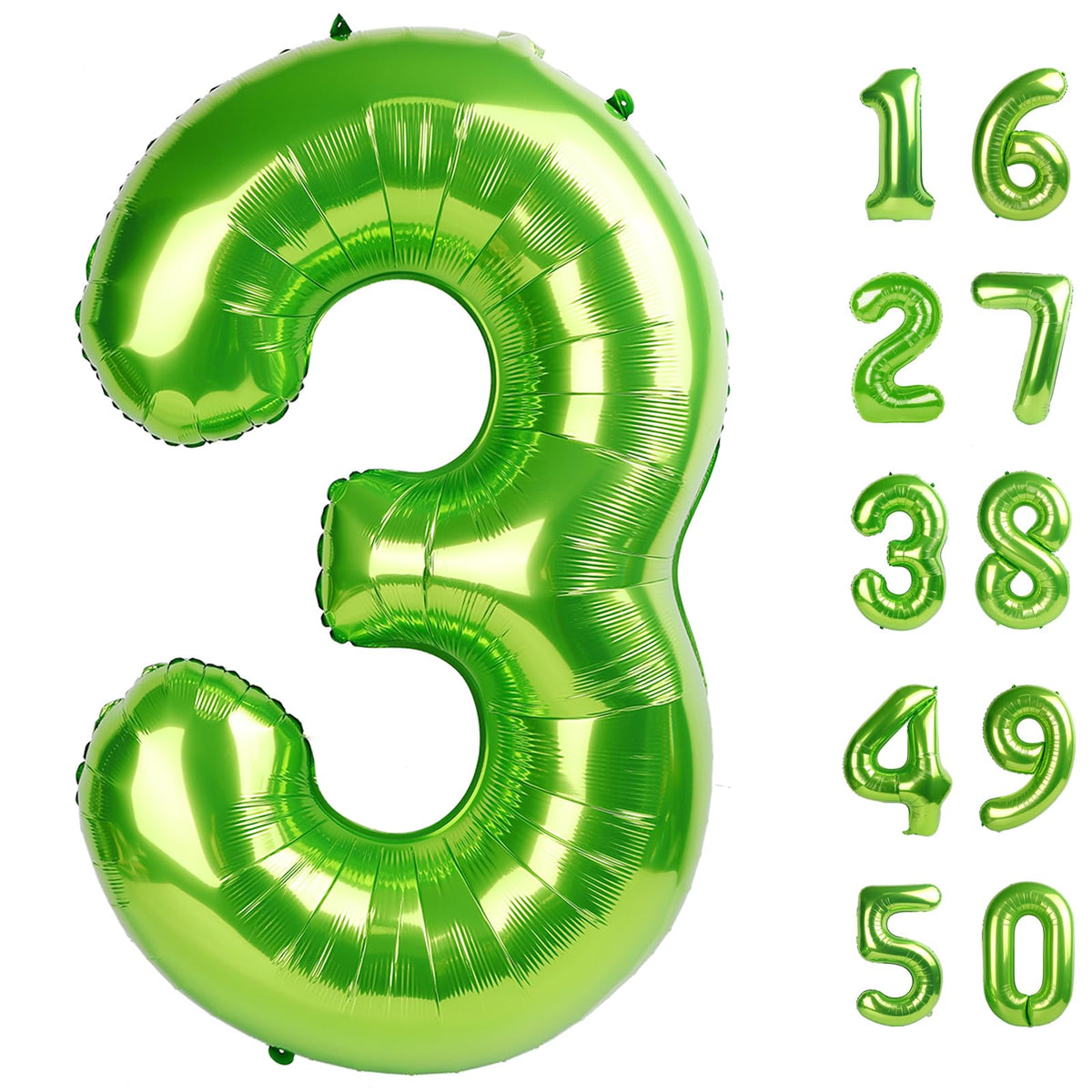 Kelfuoya 40-inch light green number 3 foil balloon close-up for premium decor.