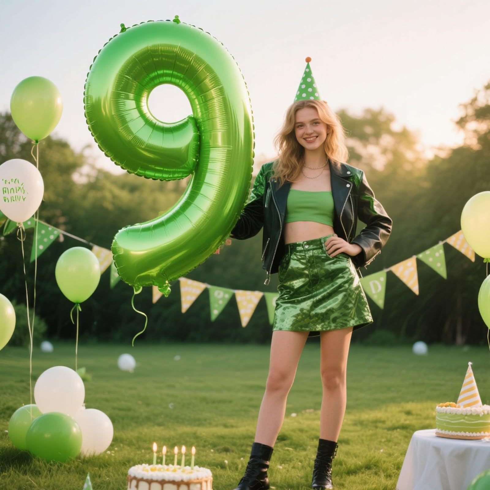 Kelfuoya 40 inch light green number 9 balloon side view for layout planning
