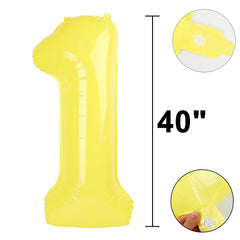 Kelfuoya 40-inch Macaron Yellow Number 1 balloon suited for outdoor events.
