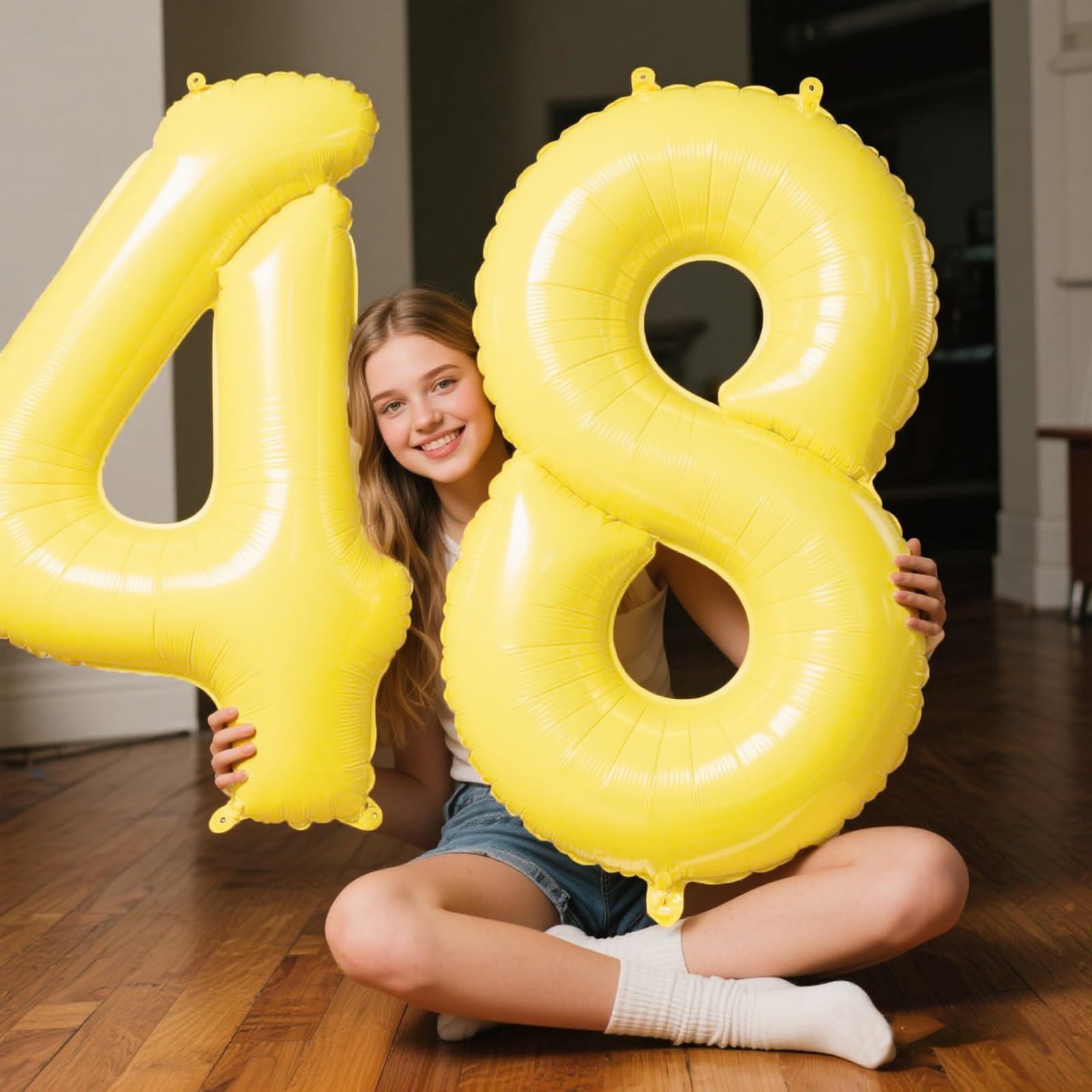 Kelfuoya 40inch macaroon yellow number 8 balloon on wall display