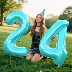 Kelfuoya 40-inch blue number 24 balloon mounted on wall decor