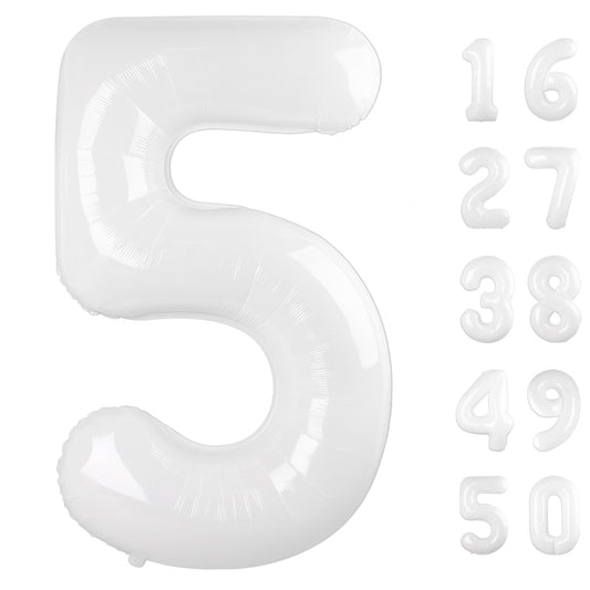Kelfuoya 40 inch white number 5 balloon for vibrant birthday photos