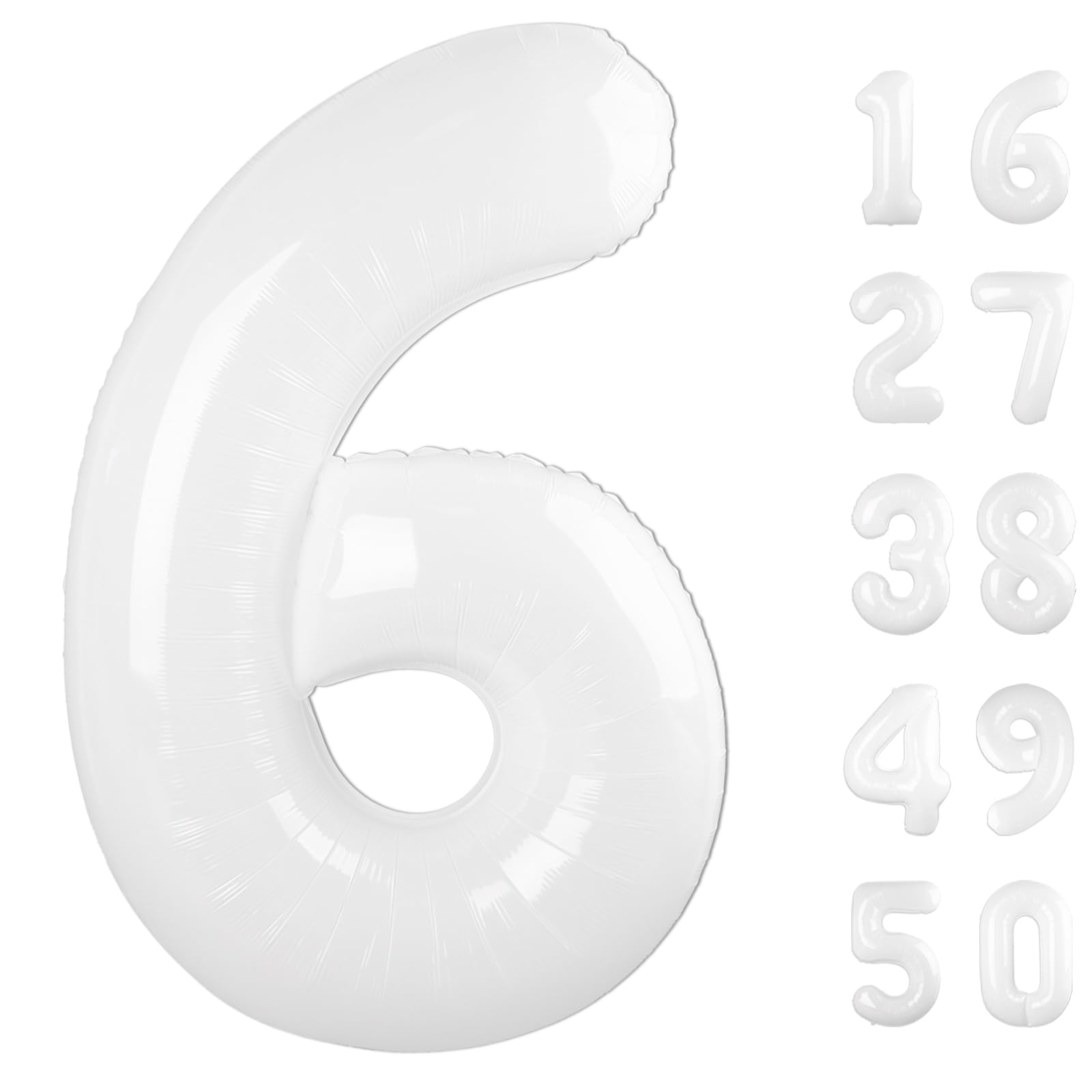 Kelfuoya 40-inch number 6 white foil balloon, a striking party centerpiece backdrop for photos.