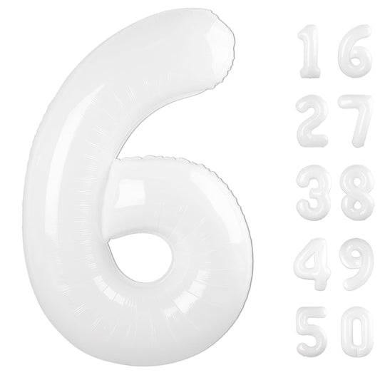 Kelfuoya 40-inch number 6 white foil balloon, a striking party centerpiece backdrop for photos.