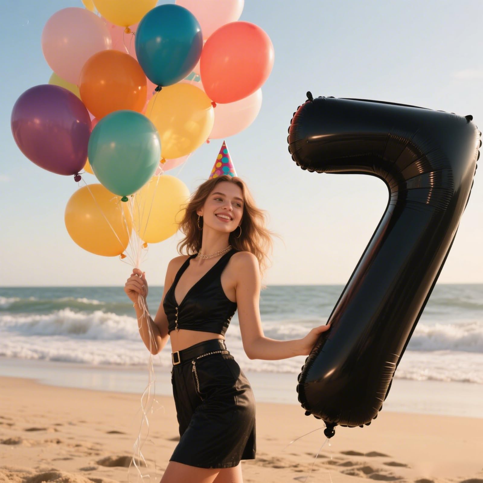 Kelfuoya 40-inch balloon, number 7, creates a striking anniversary focal point.