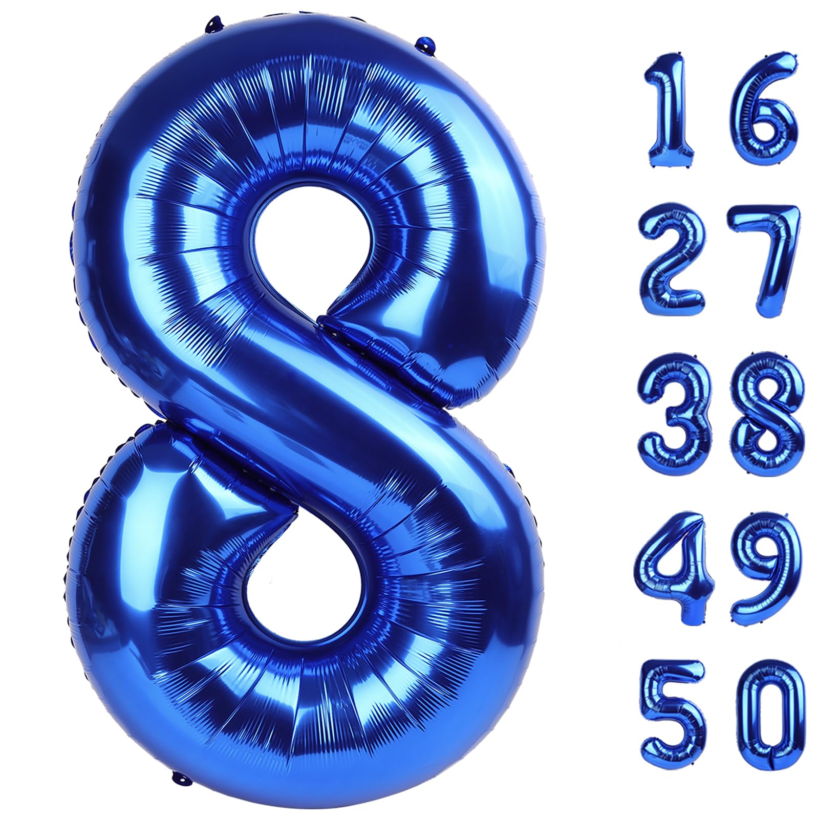 Kelfuoya 40-inch number 8 navy blue balloon displayed as a bold party backdrop