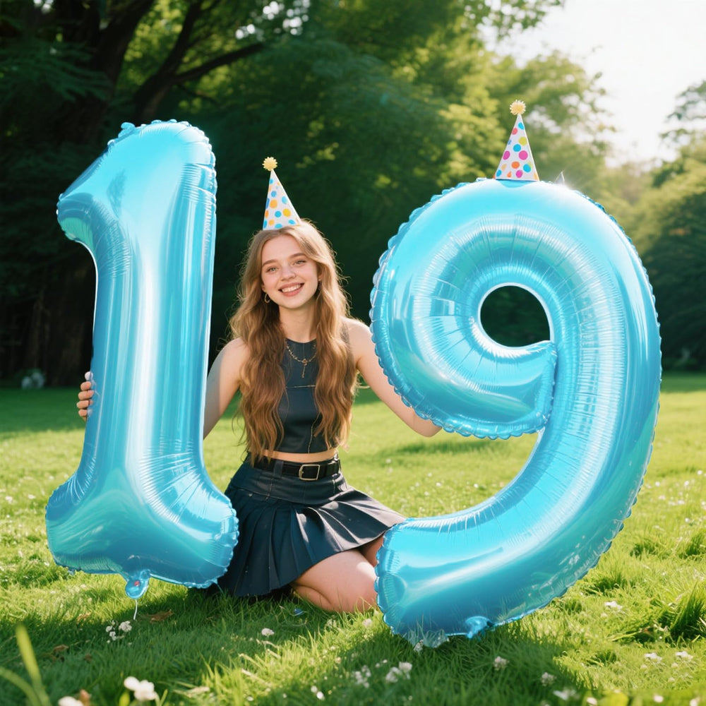 Kelfuoya 40inch light blue number 9 balloon inflation straw included