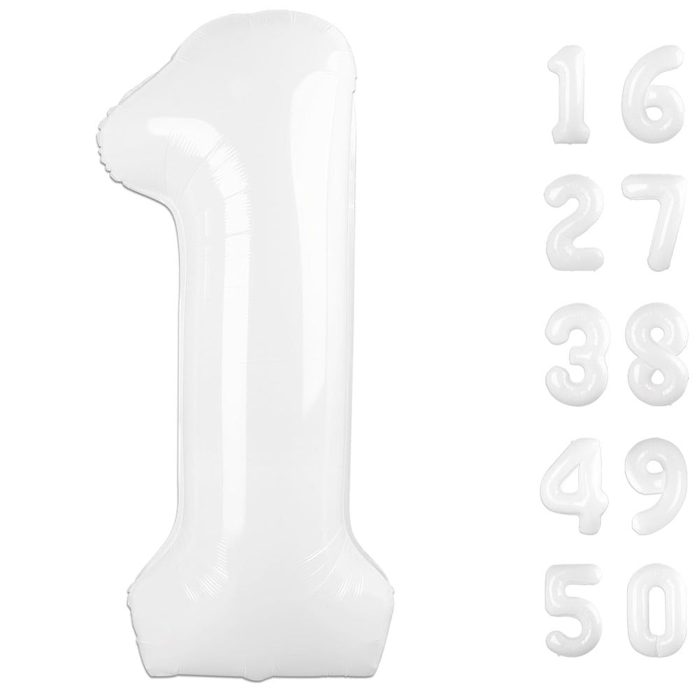 Kelfuoya 40 inch white number balloon angle 1, ideal backdrop for photos and celebrations.