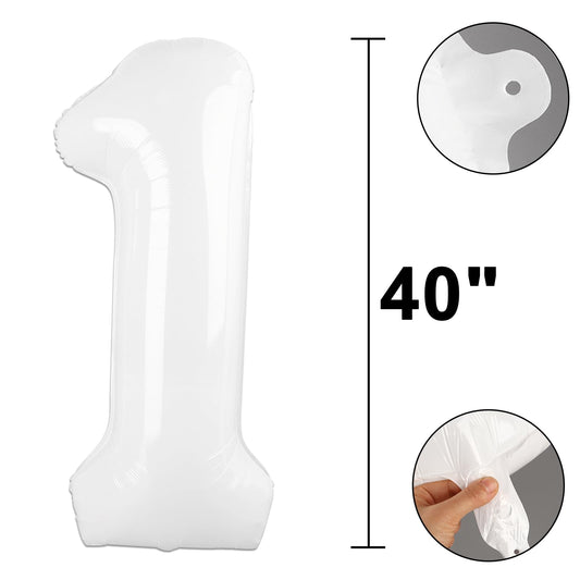 Kelfuoya 40 inch white number balloon angle 2, perfect for milestone cake tables.