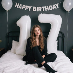Kelfuoya 40 inch white number balloon angle 5, indoor or outdoor friendly setup.