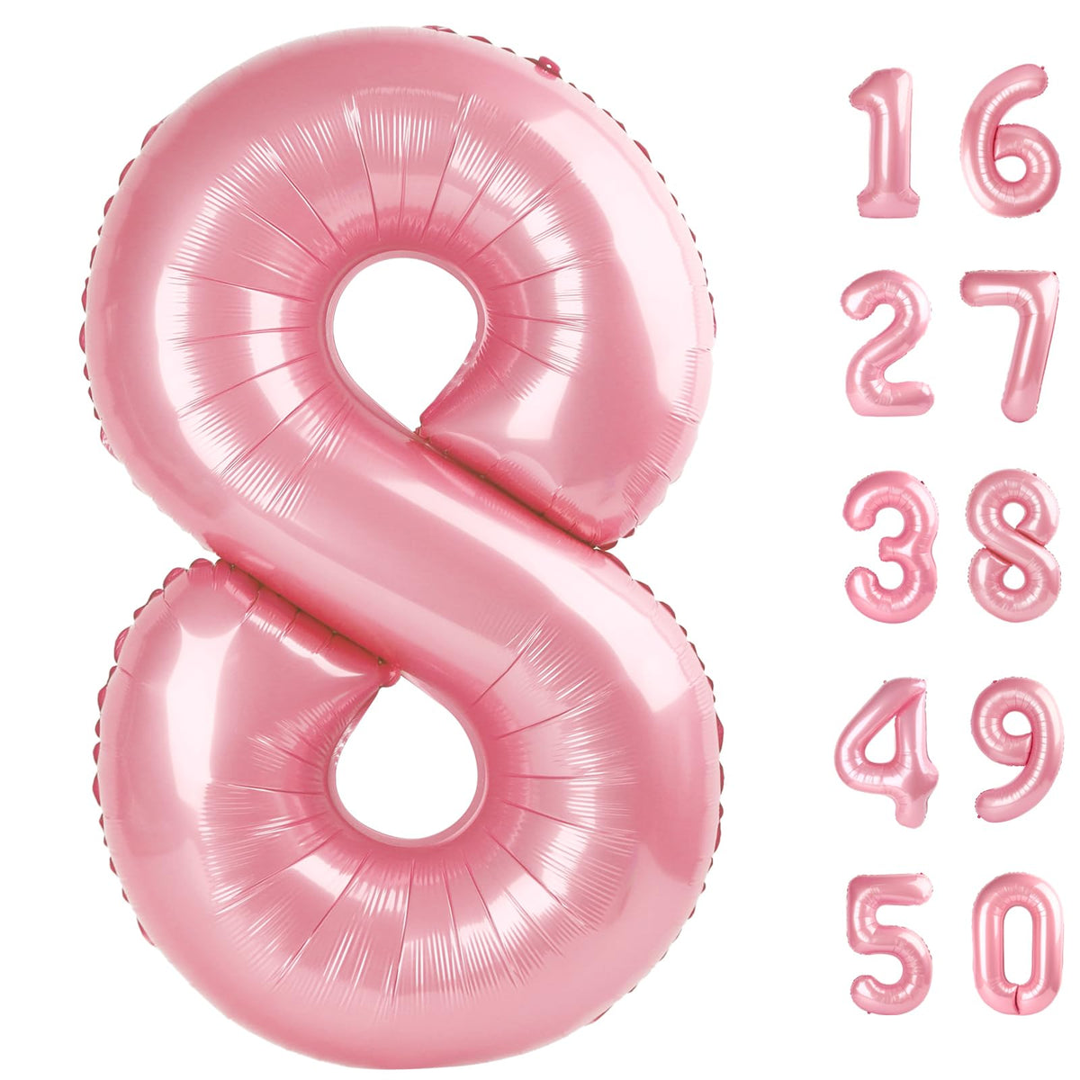 Kelfuoya 40-inch pearlescent pink number 8 balloon creates a bold birthday backdrop