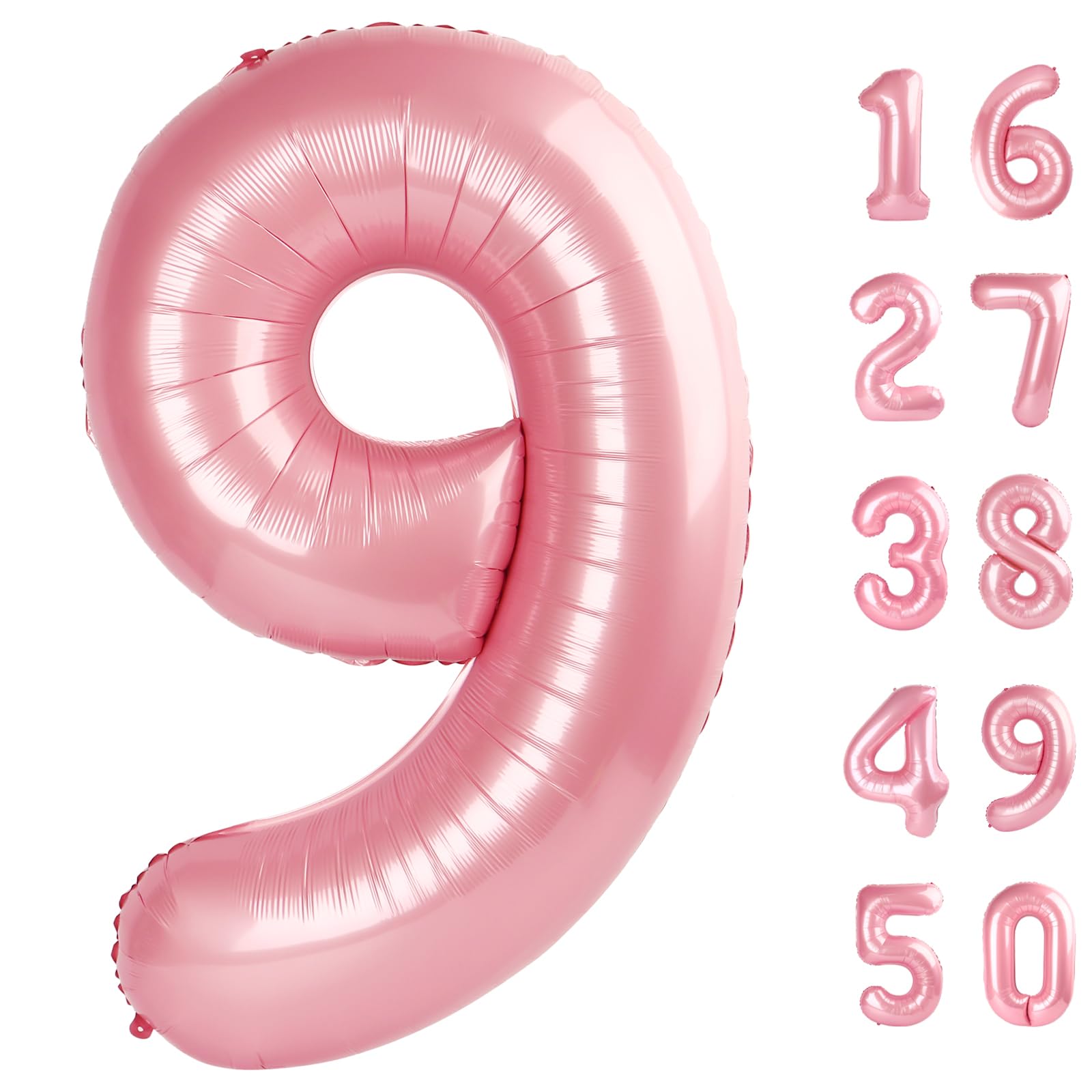 Kelfuoya 40-inch pearlescent pink number 9 balloon for dramatic party backdrops.