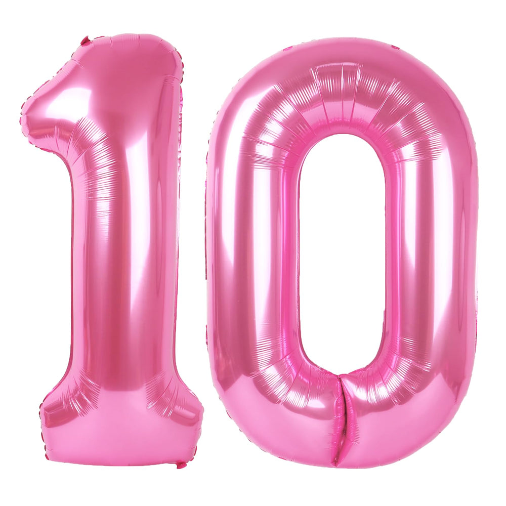 Kelfuoya 40-inch pink Number 10 balloon for bold birthday decor and photos.