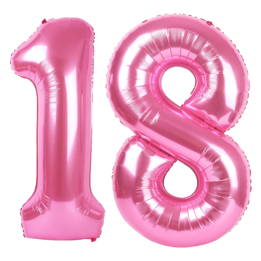 Kelfuoya 40-inch pink number 18 balloon creates a bold centerpiece for birthdays and anniversaries.