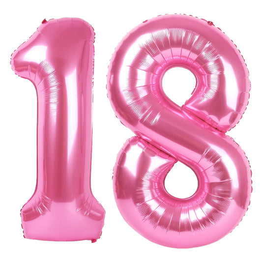 Kelfuoya 40-inch pink number 18 balloon creates a bold centerpiece for birthdays and anniversaries.