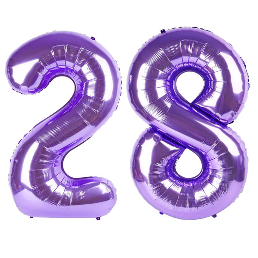 Kelfuoya 40-inch purple number 28 balloon adds bold birthday decor.