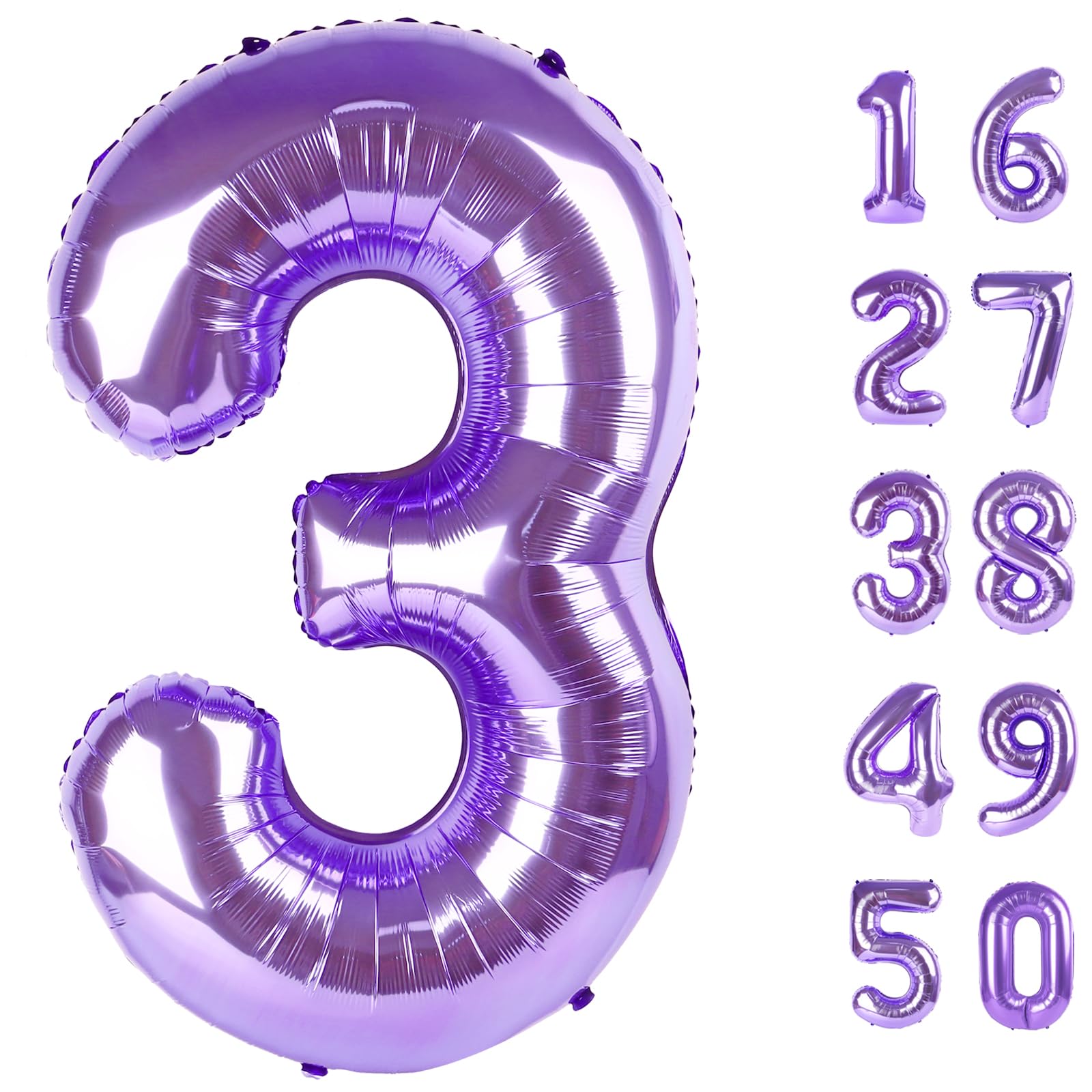 Kelfuoya 40-inch purple number 3 balloon for birthday photos