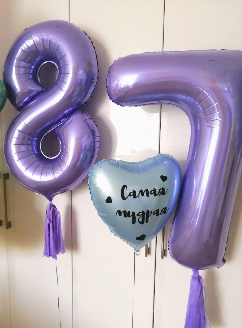 Kelfuoya 40-inch purple number 8 balloon, straw-inflate packaging for long-lasting display.