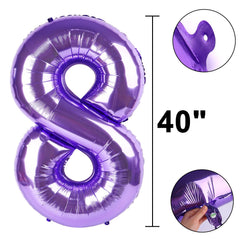 Kelfuoya 40-inch purple number 8 balloon, side view for elevated event decor.