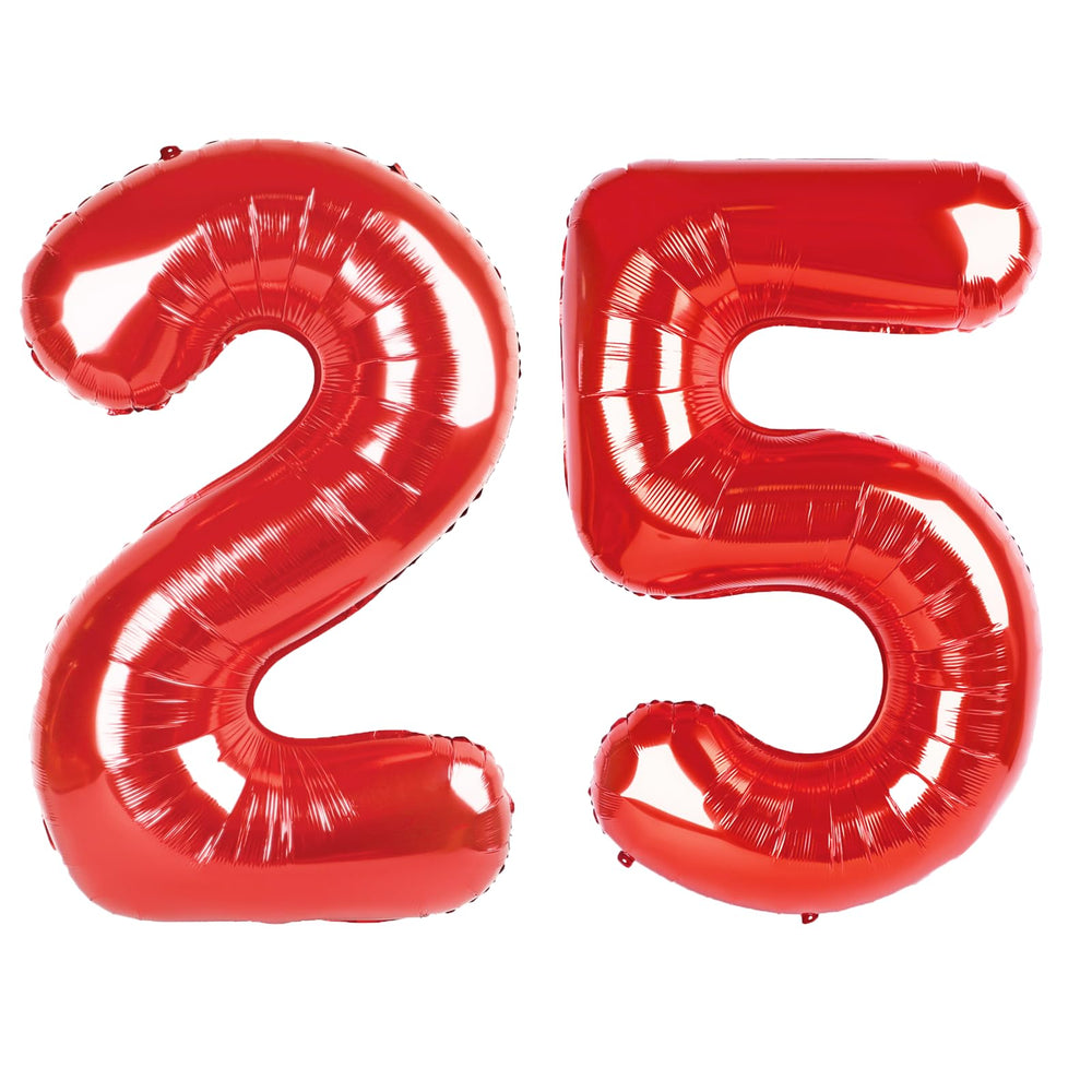 Kelfuoya 40-inch red number 25 balloon for bold birthday decor and photo backdrops.