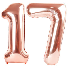 Kelfuoya 40inch rose gold number 17 balloon front view for a bold birthday backdrop.