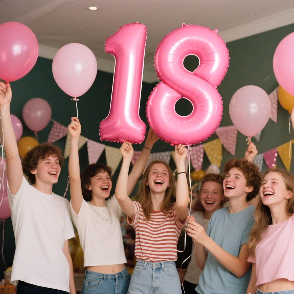 Kelfuoya 40-inch rose gold number 18 balloon enhances elegant party decor and photo moments.