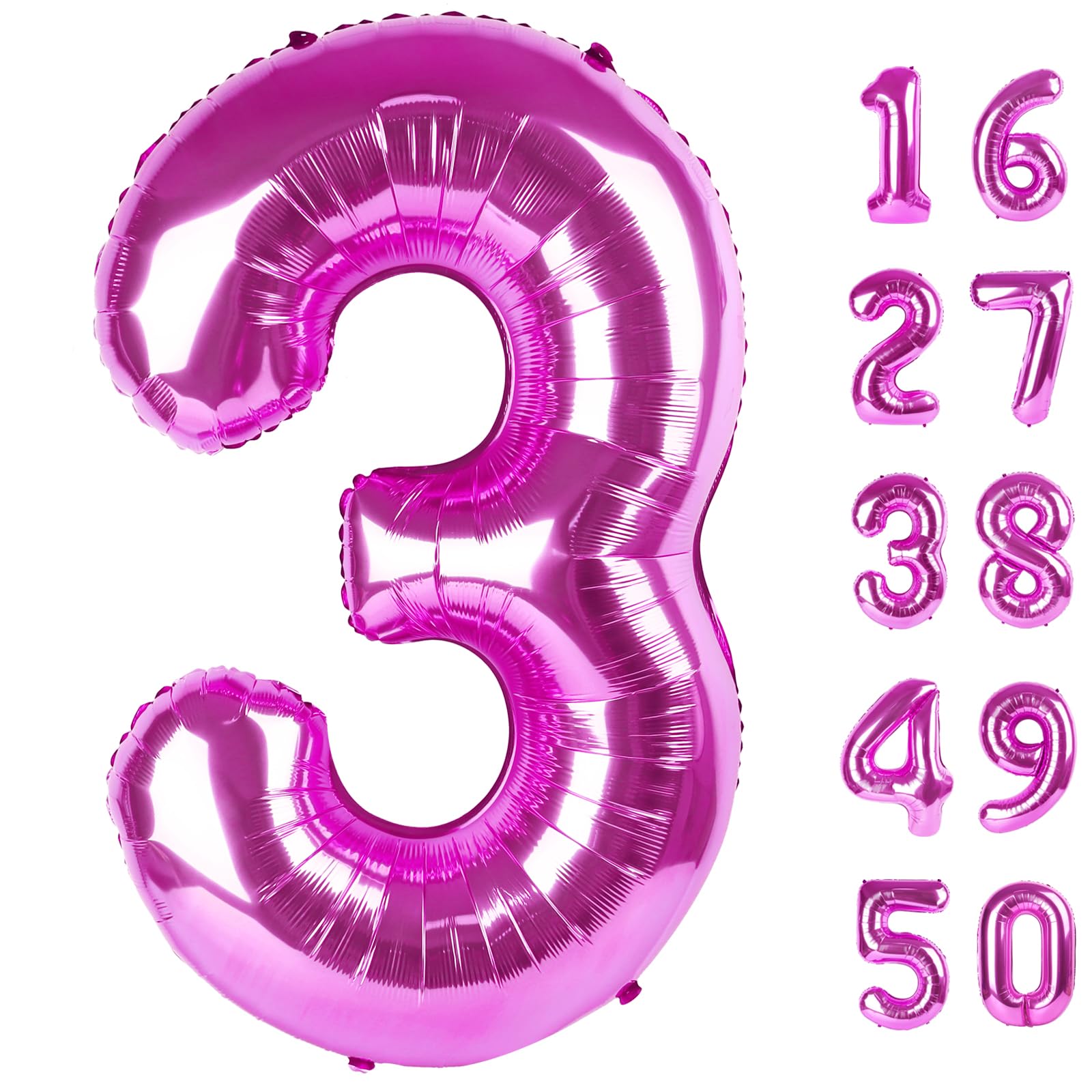 Kelfuoya 40 inch rose purple Number 3 balloon for a bold birthday backdrop