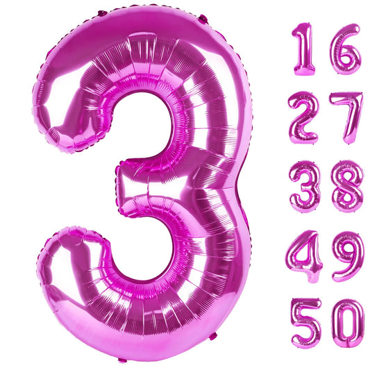 Kelfuoya 40 inch rose purple Number 3 balloon for a bold birthday backdrop