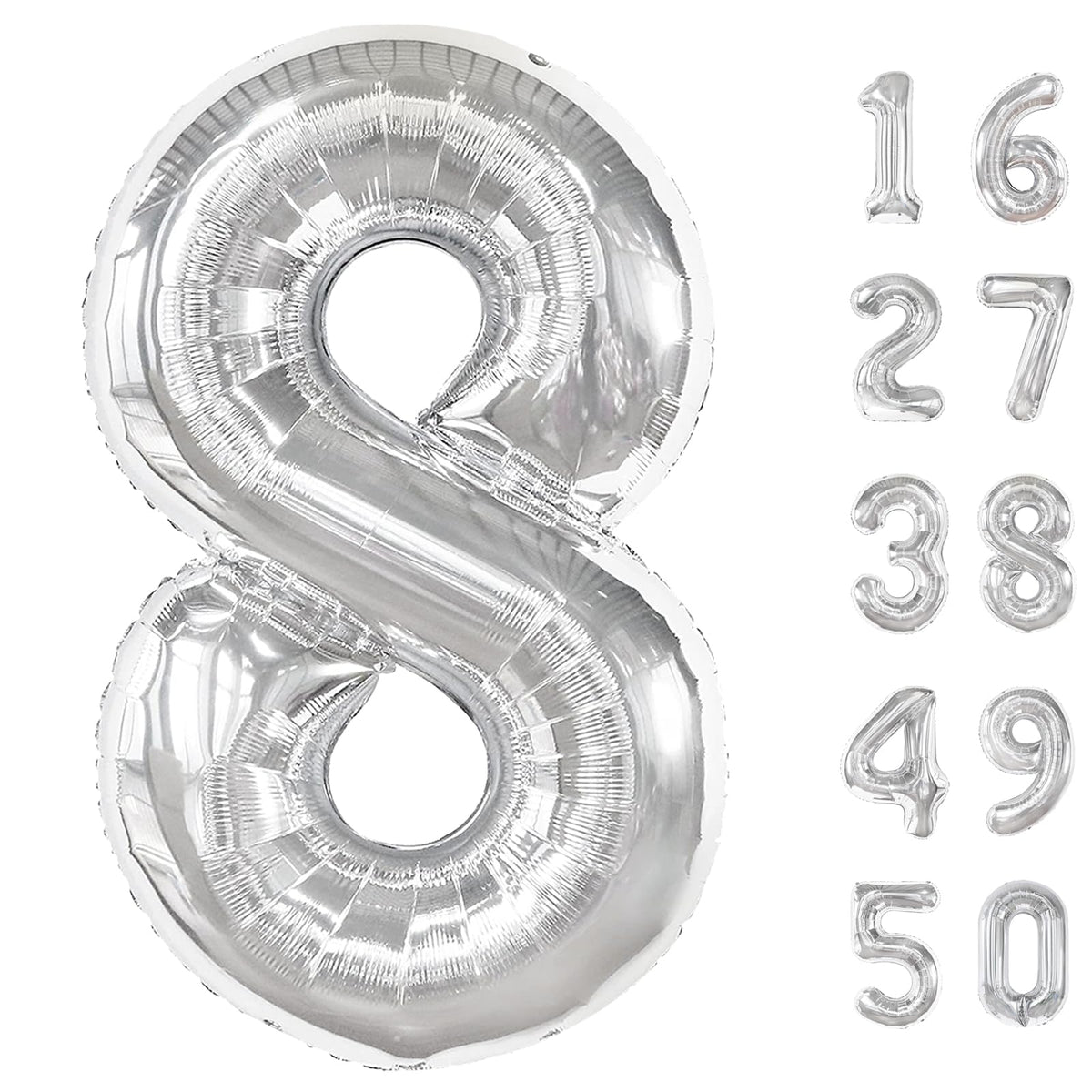 Kelfuoya 40-inch silver 8-number balloon creates a dramatic birthday backdrop.