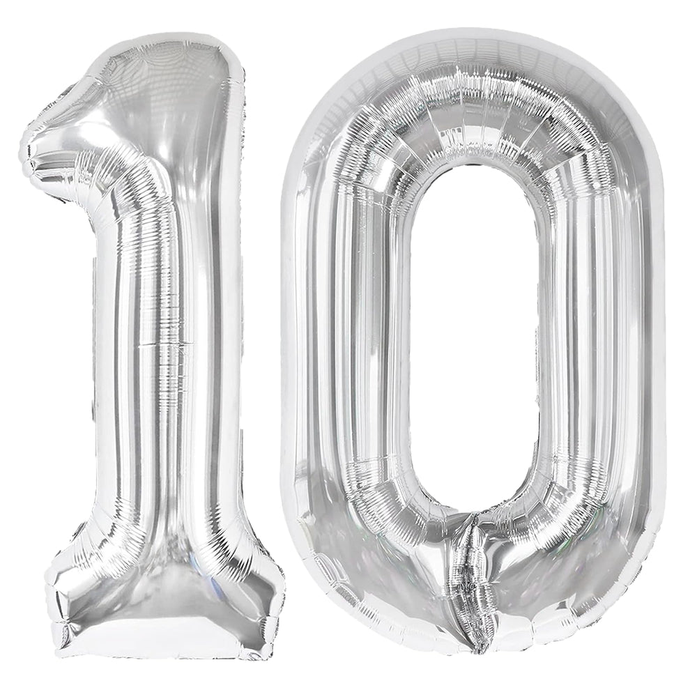 Kelfuoya 40-inch silver number 10 balloon backdrop for stylish party decor.