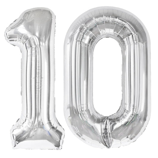 Kelfuoya 40-inch silver number 10 balloon backdrop for stylish party decor.