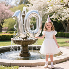 Kelfuoya 40-inch silver number 10 balloon birthday theme adds elegance.