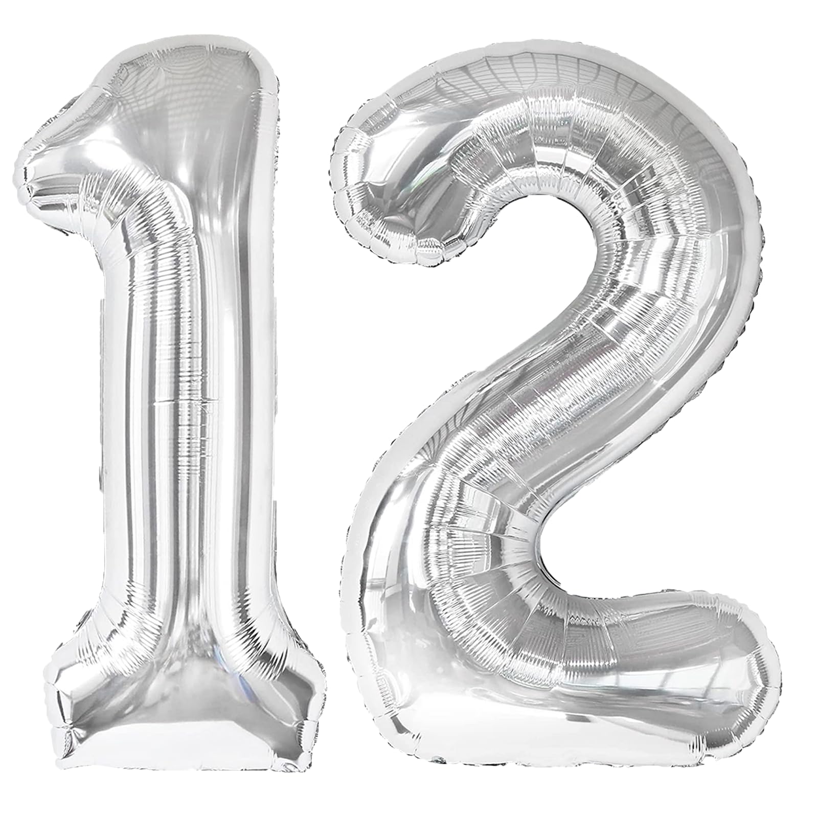 Kelfuoya 40 inch silver number 12 balloon front view for striking birthday or anniversary décor