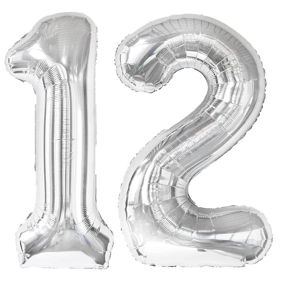 Kelfuoya 40 inch silver number 12 balloon front view for striking birthday or anniversary décor