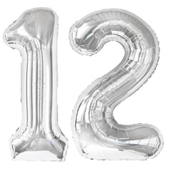 Kelfuoya 40 inch silver number 12 balloon front view for striking birthday or anniversary décor