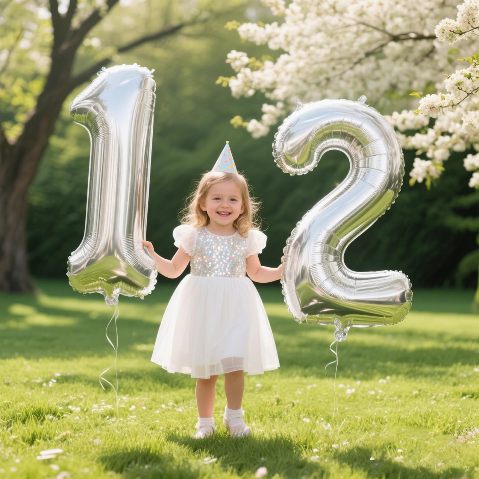 Kelfuoya 40 inch silver number 12 balloon wall display enhances party backdrops