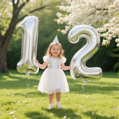 Kelfuoya 40 inch silver number 12 balloon wall display enhances party backdrops