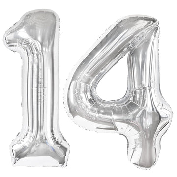 Kelfuoya 40-inch silver number 14 balloon for milestone celebrations and photos.
