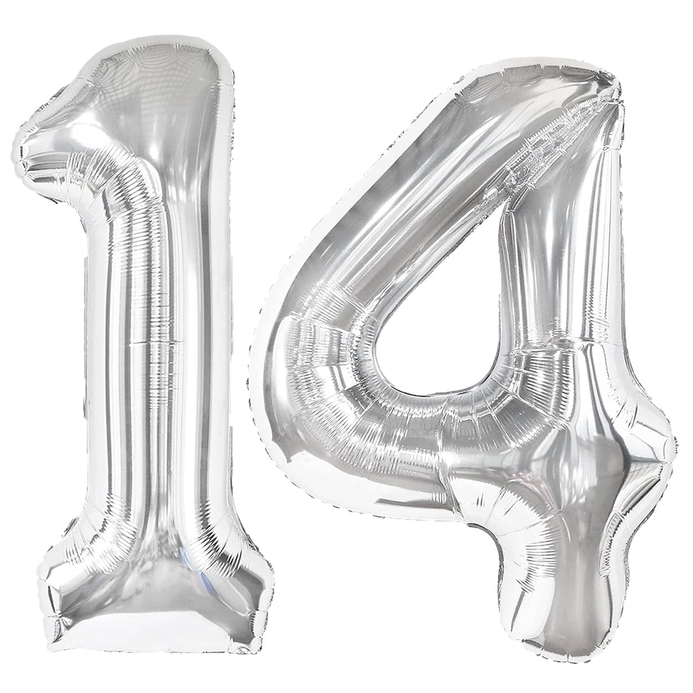 Kelfuoya 40-inch silver number 14 balloon for milestone celebrations and photos.