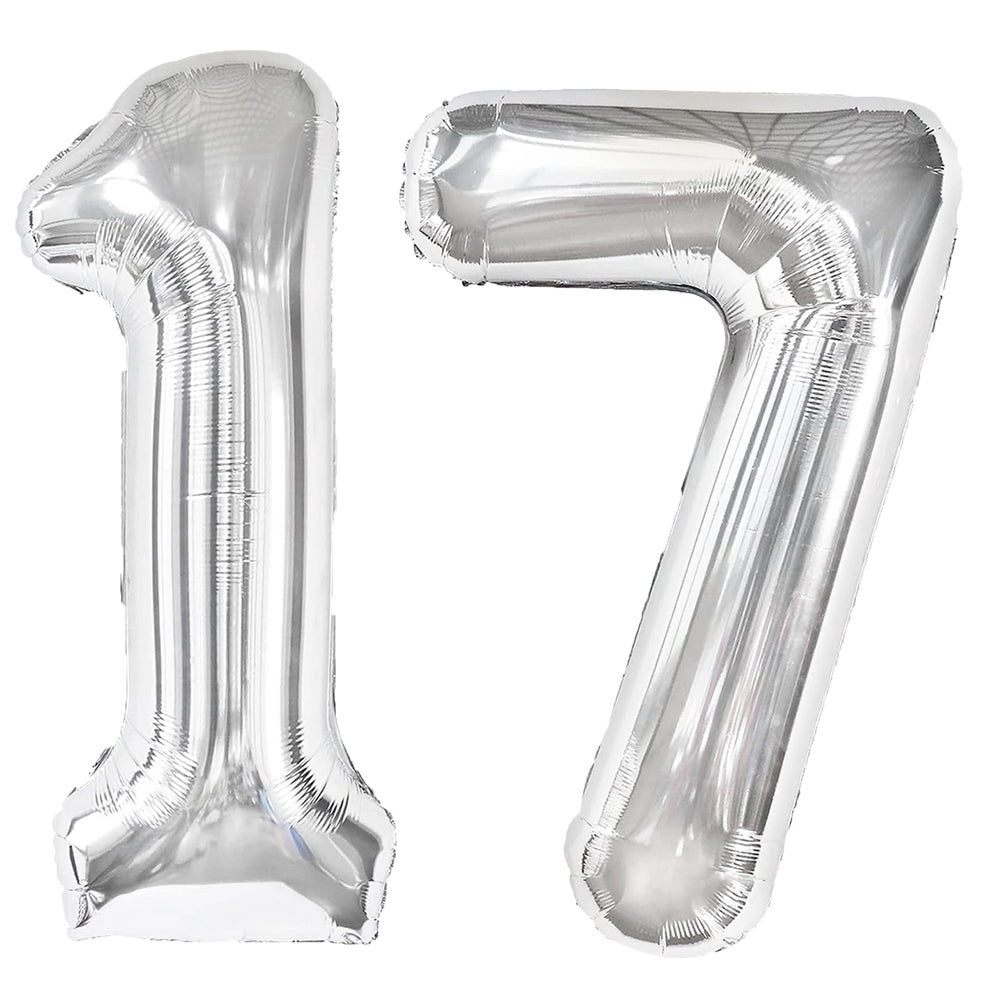 Kelfuoya 40-inch silver number 17 balloon for bold birthday decor.