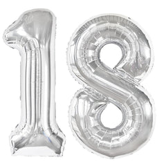 Kelfuoya 40 inch silver number 18 balloon front view for elegant celebrations