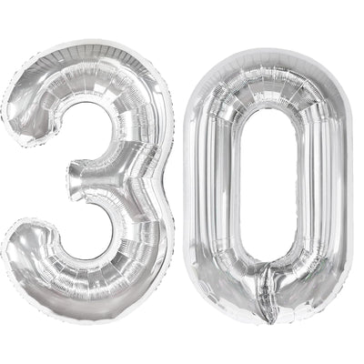 Kelfuoya 40-inch silver number 30 balloon for a bold birthday backdrop.