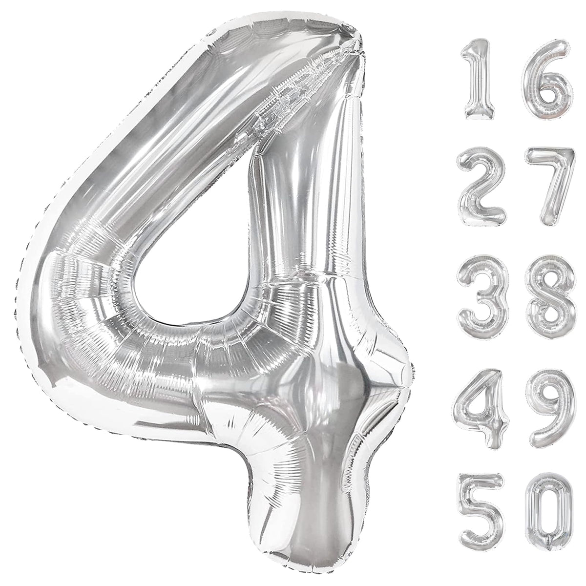 Kelfuoya 40-inch silver number 4 balloon creates a bold photo backdrop for birthdays.