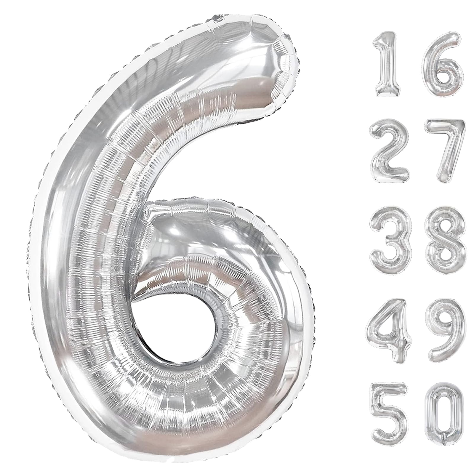 Kelfuoya 40 inch silver number 6 balloon for striking birthday photos