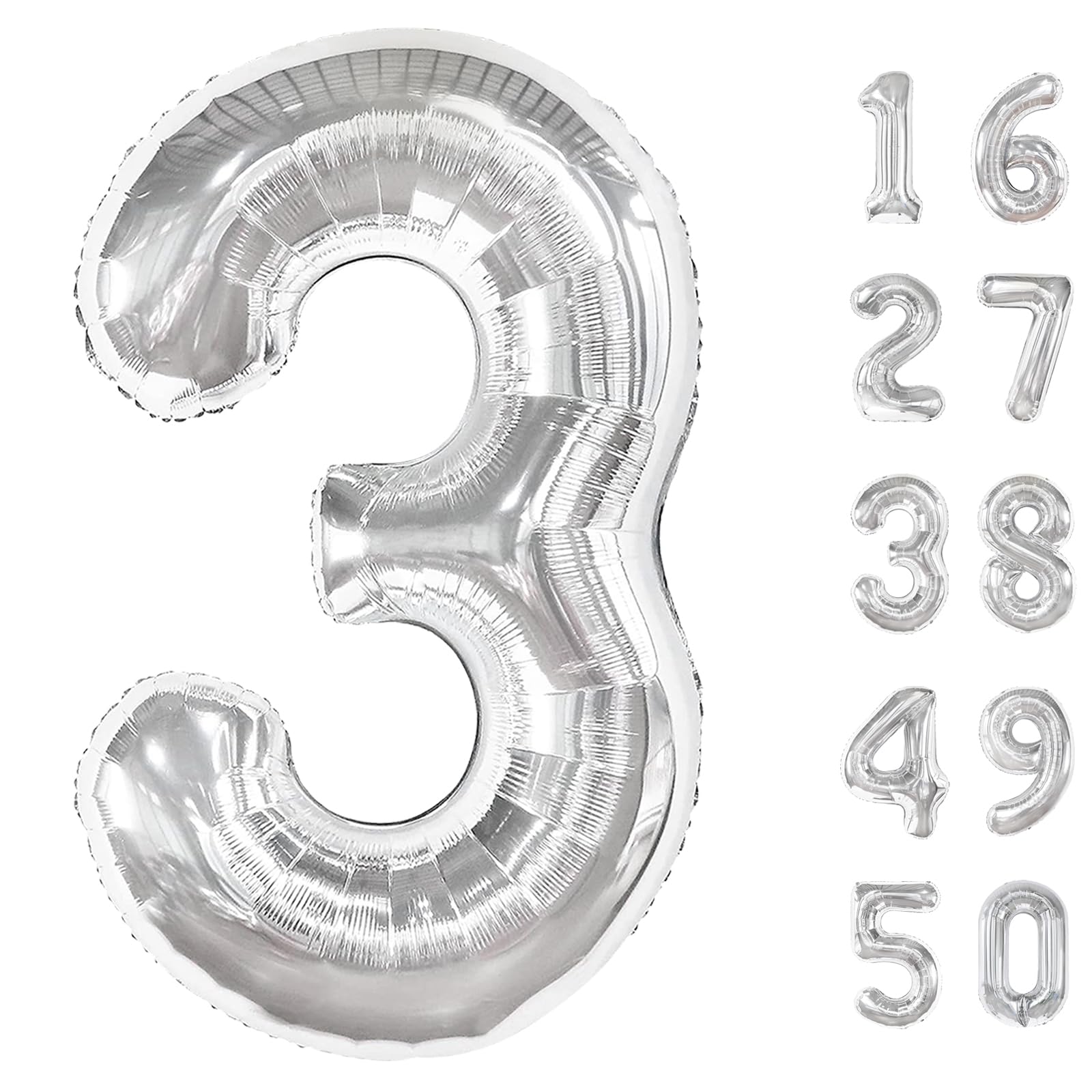 Kelfuoya 40-inch silver number 3 balloon for a bold birthday backdrop.