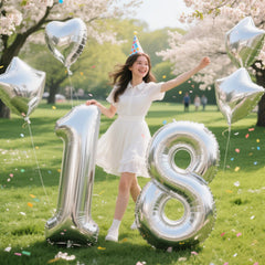 Kelfuoya silver number balloon color options for versatile theme matching.