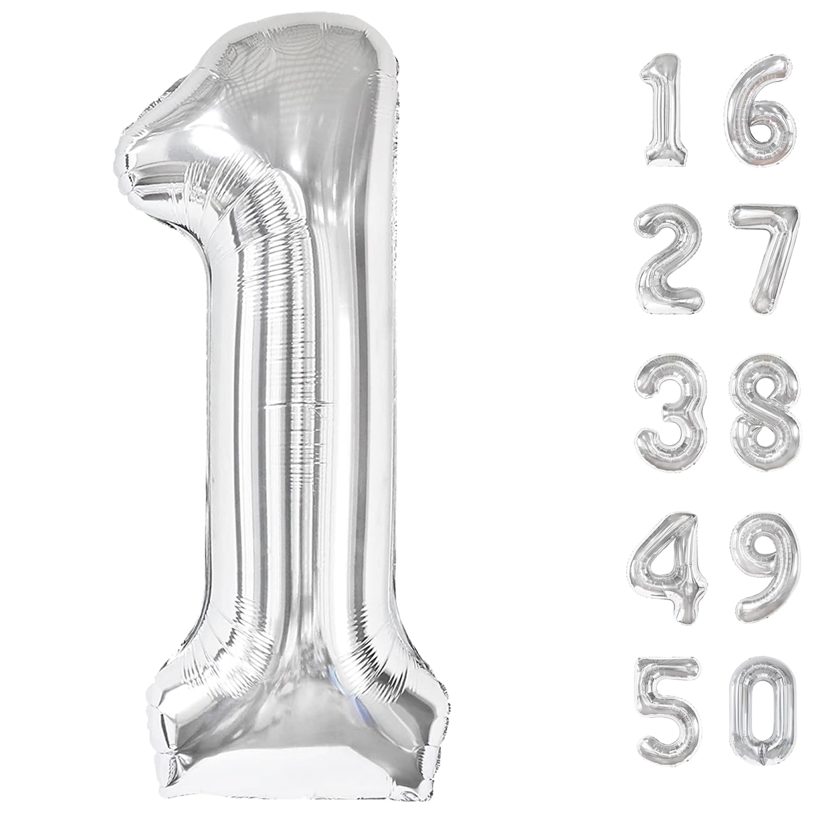 Kelfuoya 40-inch silver number balloon on wall creating a striking birthday backdrop.