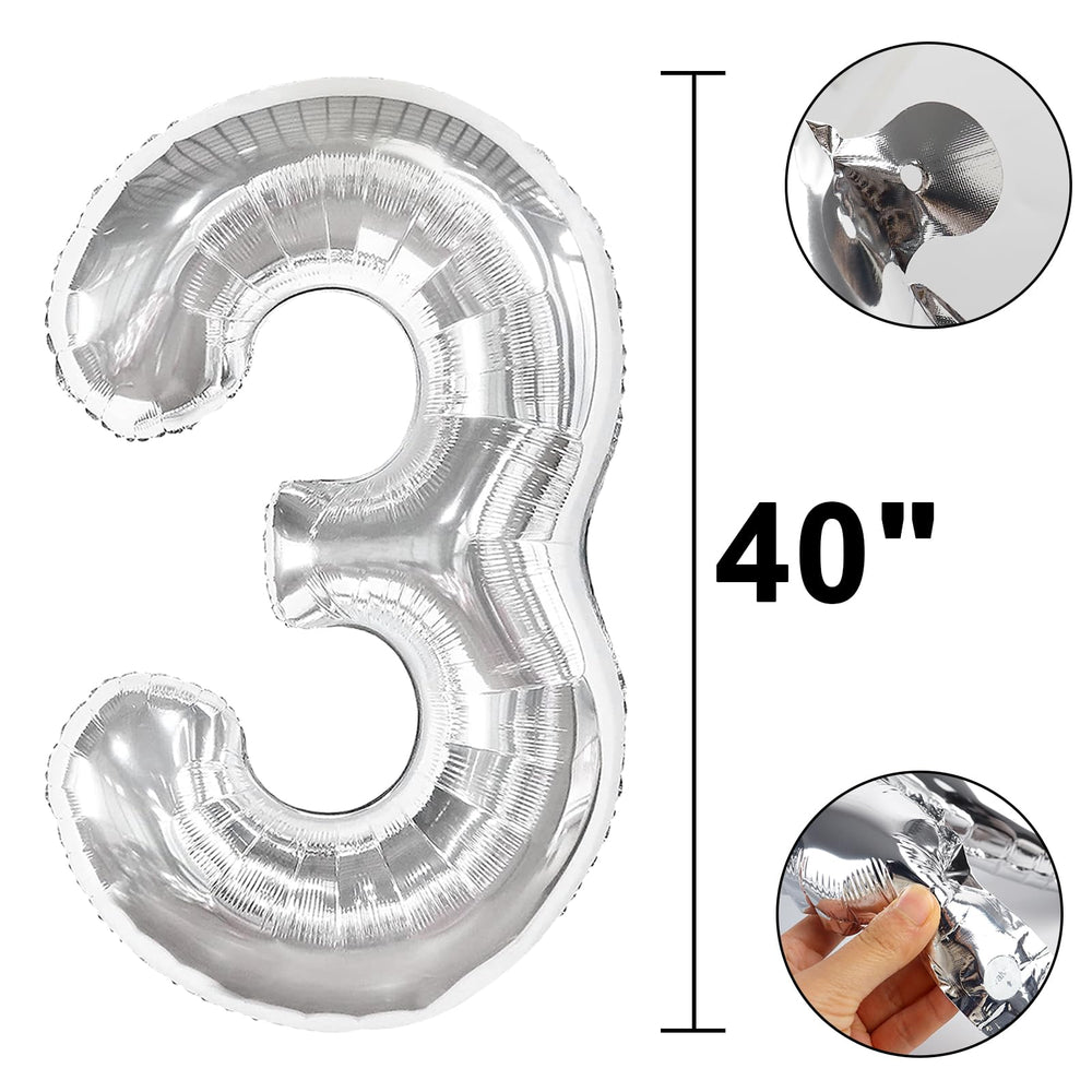 Kelfuoya 40-inch silver number balloon displayed on wall.